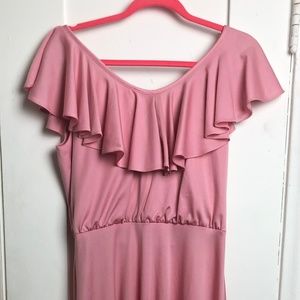 Vintage Pink Shoulder Ruffle Dress